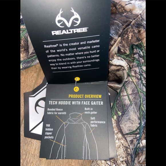 REAL TREE EDGE CAMO MEN'S HUNTING TECH HOOD PULLOVER w/Built-In FACE GAITER NEW - Picture 6 of 16